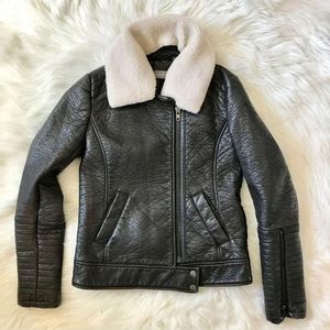 Bagatelle Vegan Leather Sherpa Collar Moto Jacket